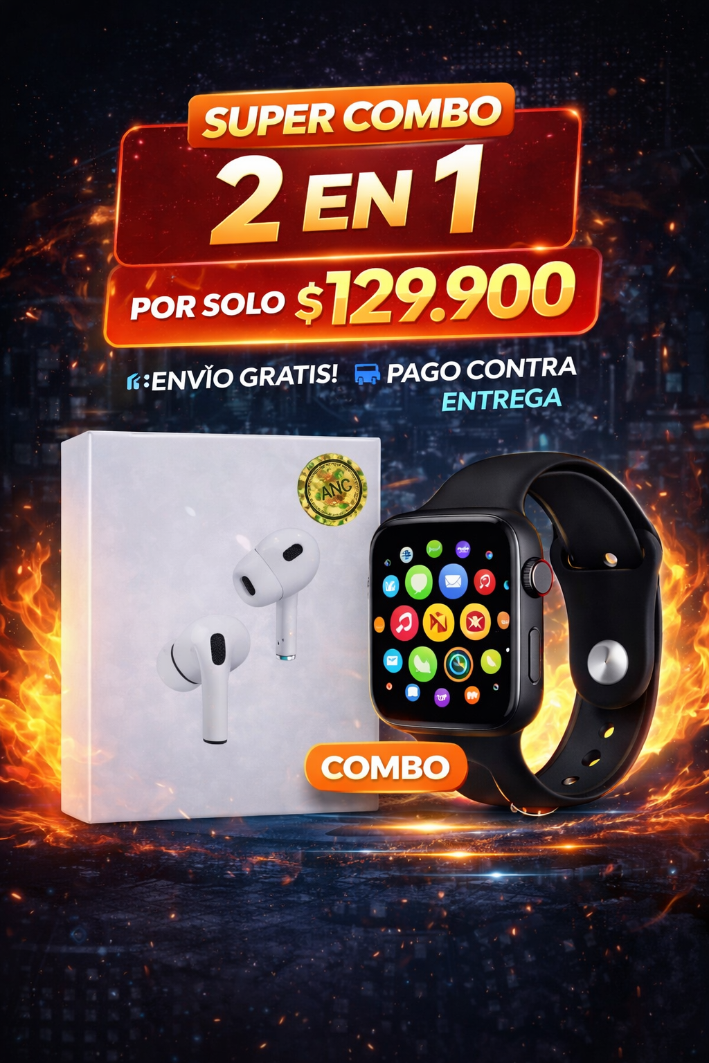 Combo Smart Pro 2 en 1 – Audífonos Inalámbricos + Smartwatch