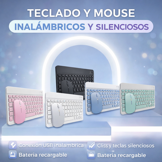 ⌨️🖱️ Combo Teclado y Mouse Inalámbricos Recargables – Diseño Moderno y Silencioso