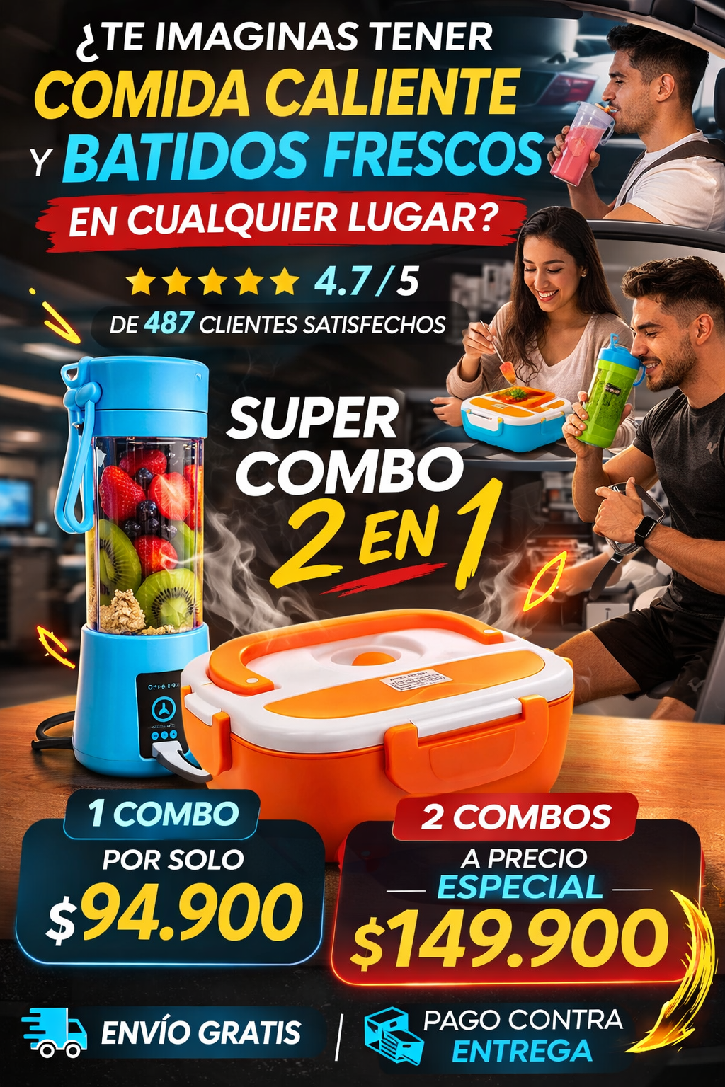 🔥 PowerLunch Pro 2 en 1 Licuadora portátil + lonchera eléctrica
