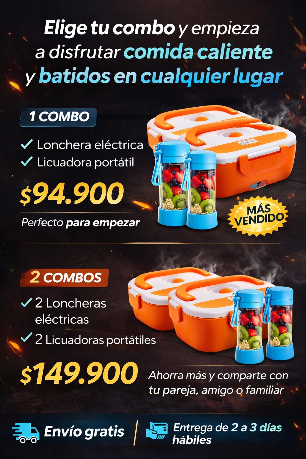🔥 PowerLunch Pro 2 en 1 Licuadora portátil + lonchera eléctrica