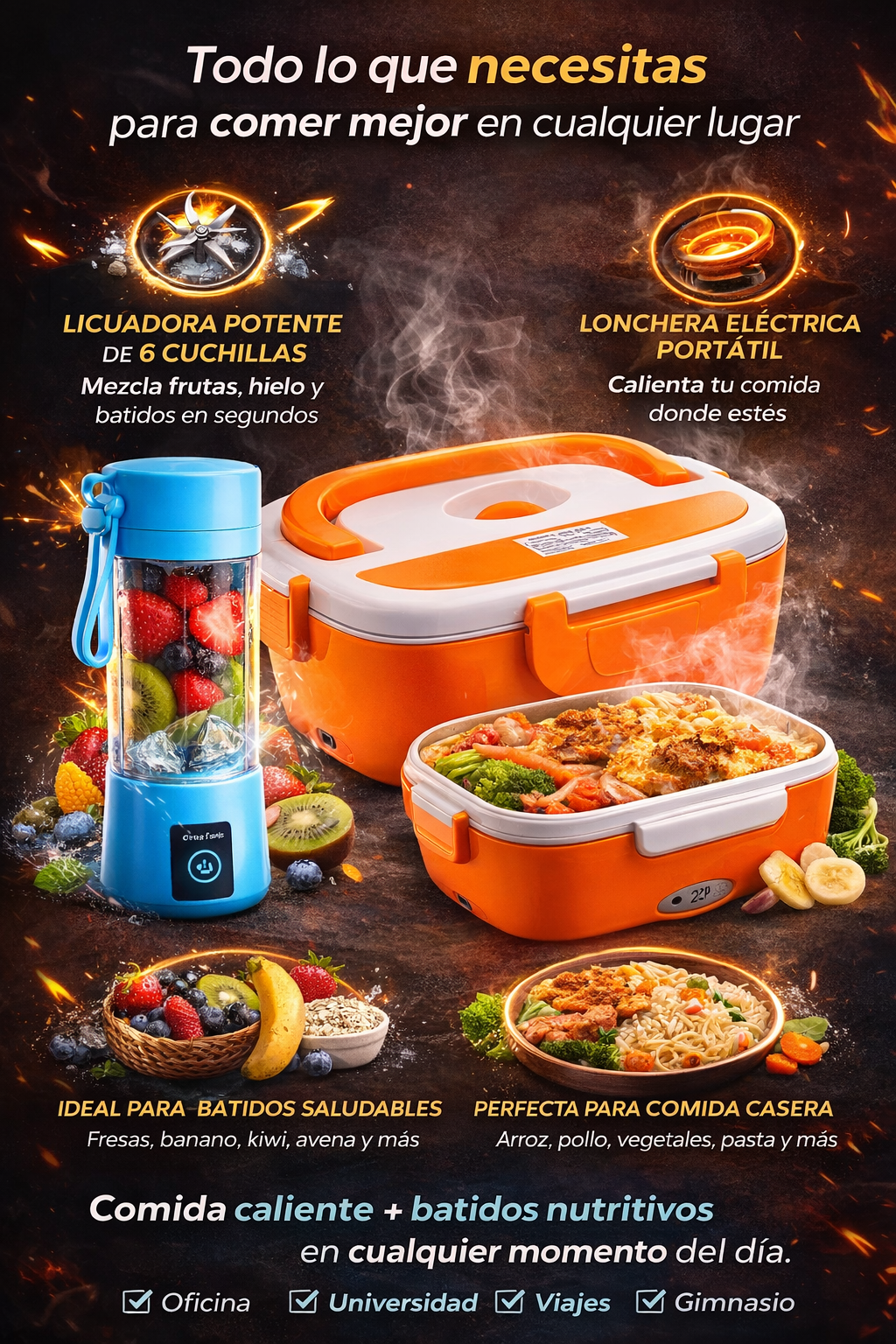 🔥 PowerLunch Pro 2 en 1 Licuadora portátil + lonchera eléctrica