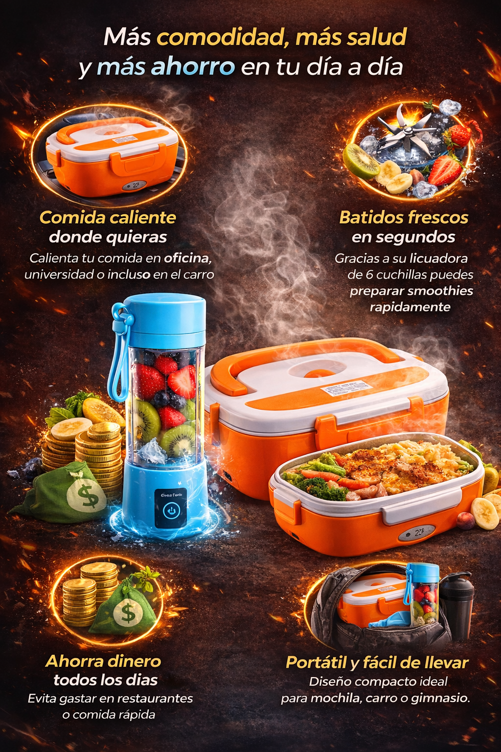 🔥 PowerLunch Pro 2 en 1 Licuadora portátil + lonchera eléctrica