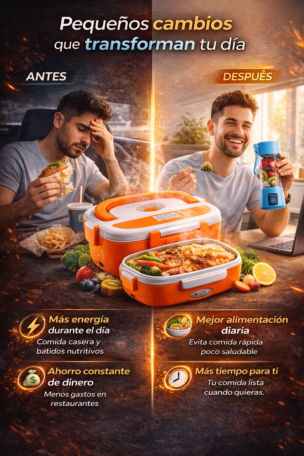 🔥 PowerLunch Pro 2 en 1 Licuadora portátil + lonchera eléctrica